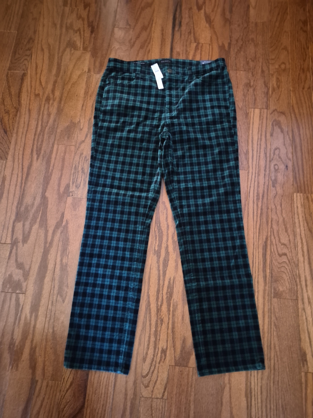 Talbots Velveteen Green and Black Plaid Straight-Leg Pants Size 12 Inseam 30‎